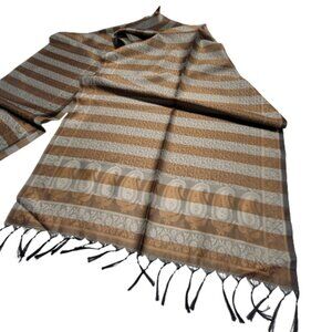 Brown Striped Paisley Floral Thin Long Rectangular Scarf- NEW